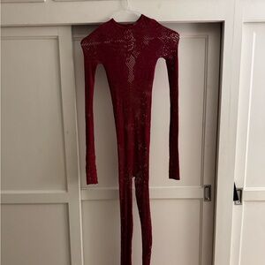 Poster Girl Long Sleeve Hen Jumpsuit in Red